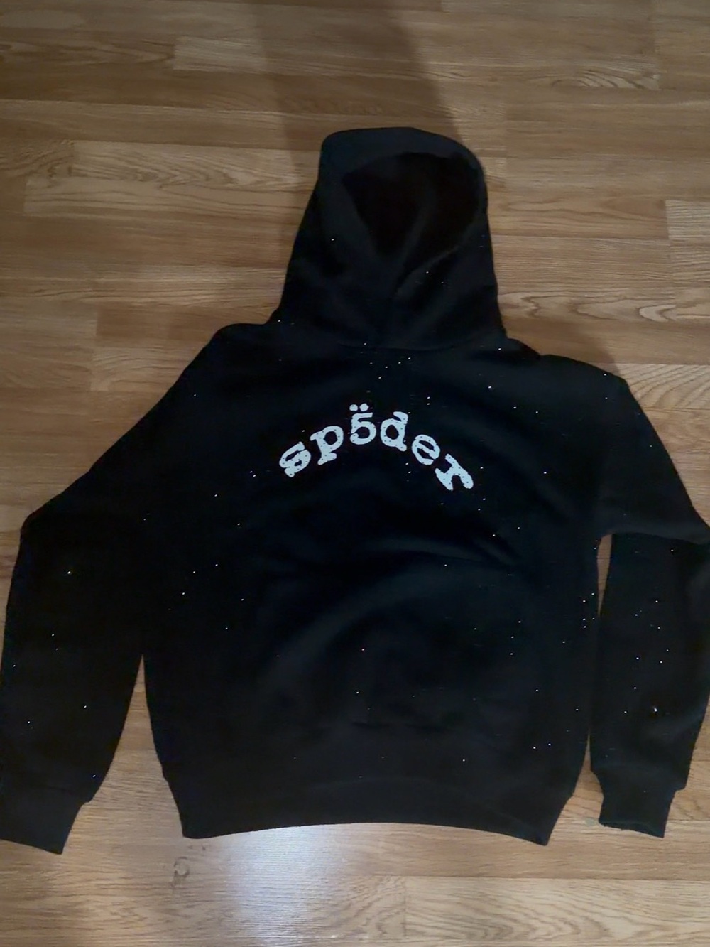 BLACK SPIDER HOODIE WITH RHINESTONES SIZE MEDIUM.